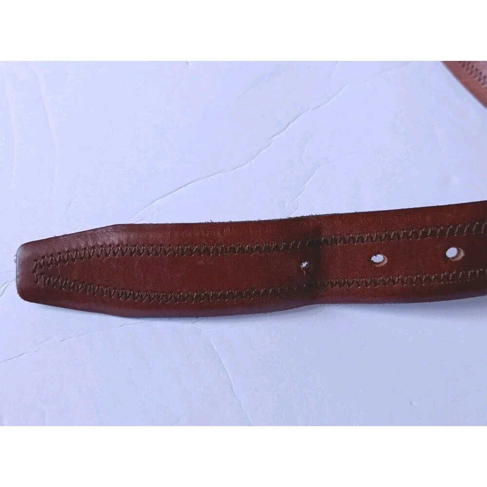 Eddie Bauer Italian Genuine Leather Belt Men's 38 Brown Stitched Adjustable